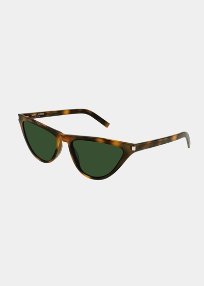 Saint Laurent Slim Logo Acetate Cat-eye Sunglasses In Havana-havana-green