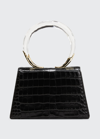 Alexis Bittar Lucite Quad Croc-embossed Top-handle Bag In Black Croco