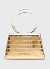 Alexis Bittar Lucite Quad Croc-embossed Top-handle Bag In Gold Croco