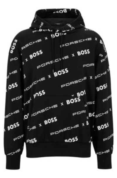 Hugo Boss Porsche X Boss Oversized-fit Hoodie In Organic Cotton In Black