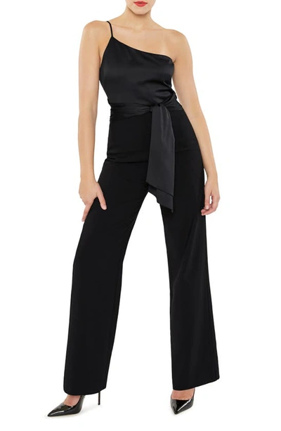 Likely Yara One-shoulder Satin Jumpsuit In Black