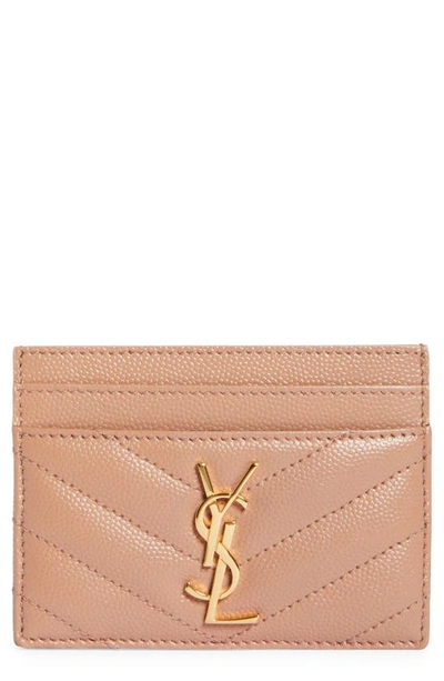 Saint Laurent Monogram Quilted Leather Credit Card Case In Vintage Peach