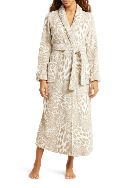 Natori Leopard-pattern Faux-fur Zip-front Caftan In Sand Taupe