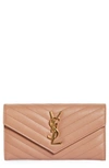 Saint Laurent Monogramme Logo Leather Flap Wallet In Vintage Peach