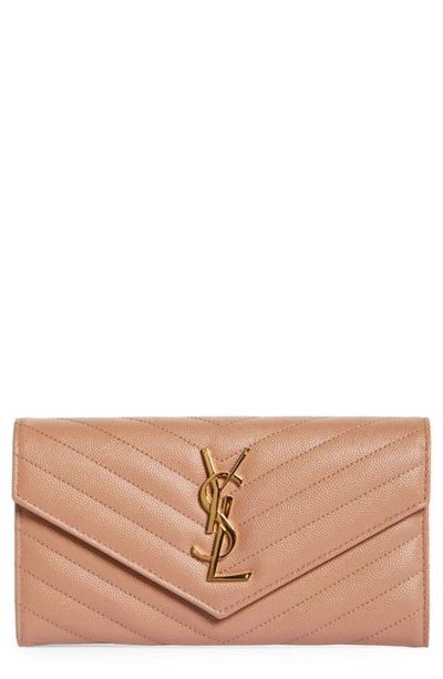 Saint Laurent Monogramme Logo Leather Flap Wallet In Vintage Peach