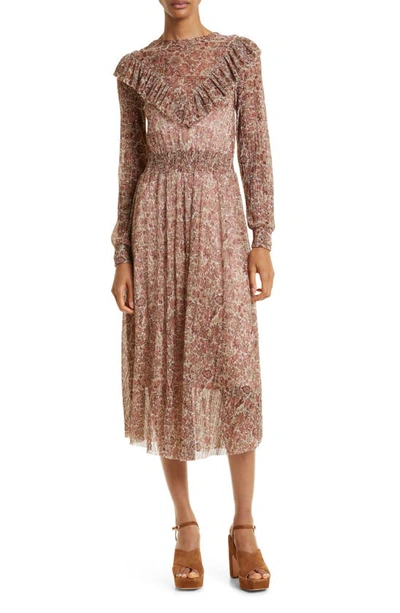 Ted Baker Debbix Floral Long Sleeve Fit & Flare Dress In Beige