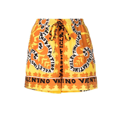 Valentino Mini Bandana Printed Silk Crepe De Chine Shorts In Yellow/orange
