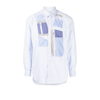 Comme Des Garçons Shirt Patchwork Zipper Detail Striped Cotton Poplin Button Up Shirt In Blue