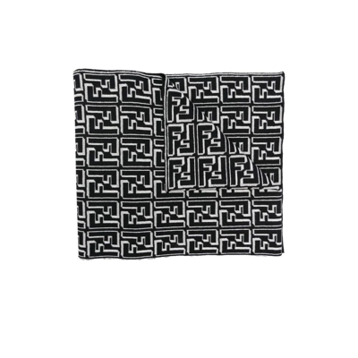 Fendi Logo-embroidered Wool-blend Scarf In Black