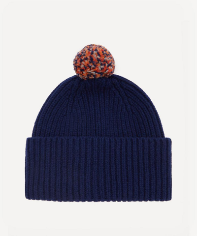 Quinton Chadwick Wool Ribbed Knit Beanie Hat In Navy