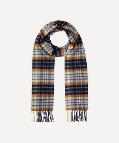 Johnstons Of Elgin House Check Tartan Cashmere Scarf In Mid-beige