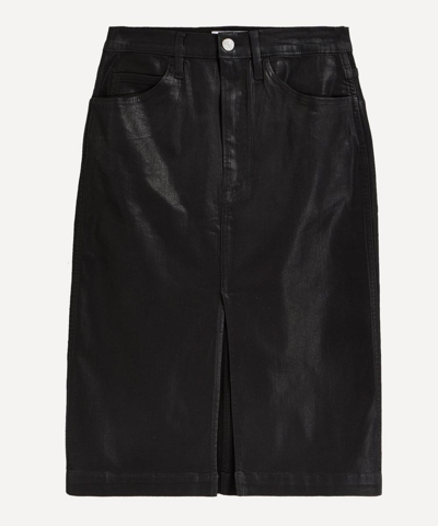 Frame Coated-denim Midi Skirt In Noir Coated