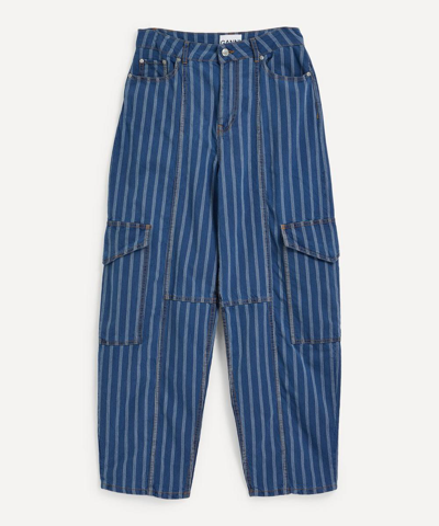 Ganni Light Stripe Denim Cargo Trousers In Tint Wash