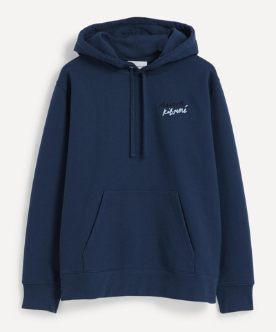 Maison Kitsuné Mini Handwriting Relaxed Hoodie In Blue Denim