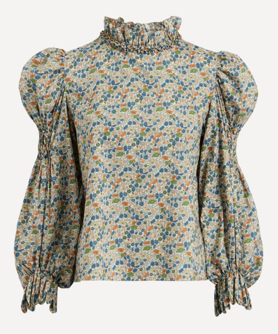 Horror Vacui Claire Poppy Forest Tana Lawn Cotton Blouse In Green