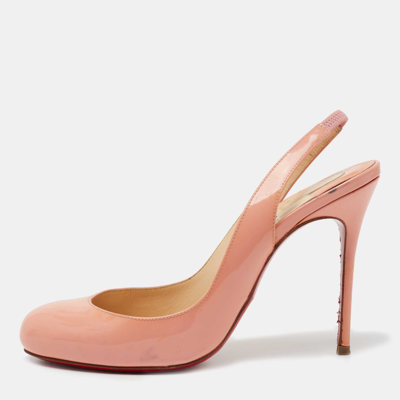 Pre-owned Christian Louboutin Peach Pink Patent Leather Fifi Slingback Pumps Size 36.5