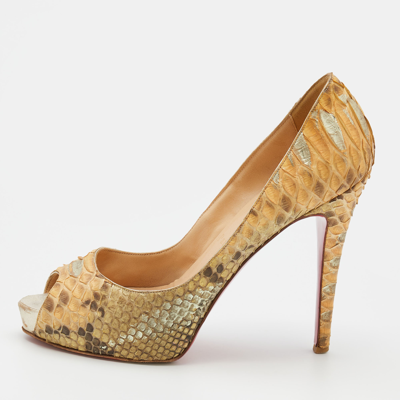 Pre-owned Christian Louboutin Beige Python Leather Very Prive Peep Toe Pumps Size 37
