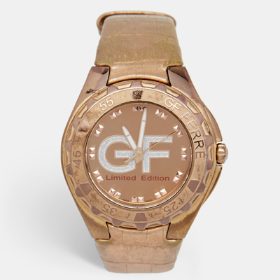 Pre-owned Gianfranco Ferre Rose Gold Plated Stainless Steel Leather 9040m Limited Edition Unisex Wristwatch 44 Mm In Metallic