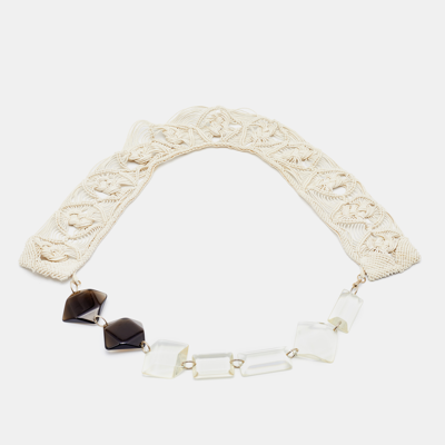 Pre-owned Marni Off-white Macramé & Beads Statement Necklace