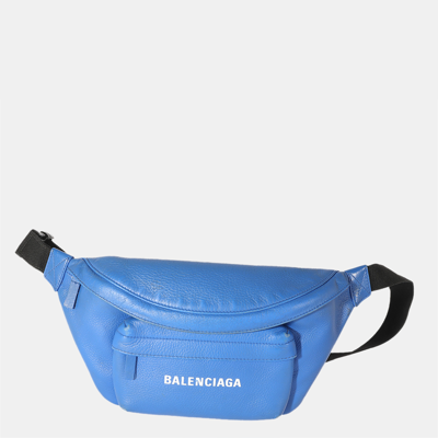 Pre-owned Balenciaga Blue Leather Everyday Logo Belt Bag