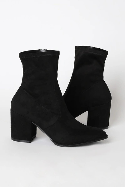 Lulus Viviyana Black Suede Pointed-toe Sock High Heel Boots