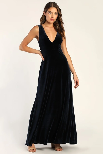 Lulus Stunning Luxury Navy Blue Velvet Sleeveless Maxi Dress