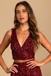 LULUS FLAWLESS SPARKLE WINE RED SEQUIN V-NECK TANK TOP