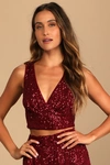Lulus Flawless Sparkle Wine Red Sequin V-neck Tank Top In Wine Red