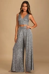 Lulus Flawless Sparkle Silver Sequin Wide-leg Pants In Silver