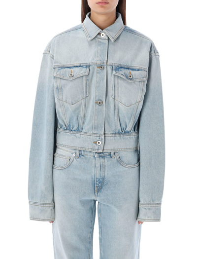 Off-white Bleach Baby Cropped Denim Jacket In Light Blue