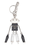 Prada Saffiano Leather Robot Trick Keychain In Black