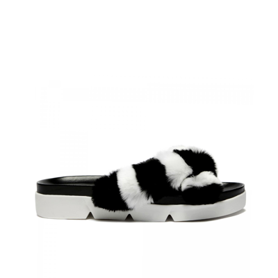 Stuart Weitzman Fur Slippers In Black