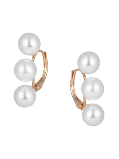 Eye Candy La Women's Luxe 24k Goldplated Faux Shell Pearl Huggie Earrings In Brass