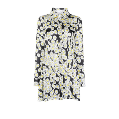 Natasha Zinko Daisy-print Pleated Shirt Dress In Black