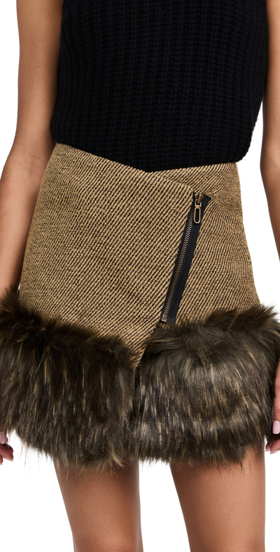 Andersson Bell Tweed-wrap Faux-fur Trim Skirt In Khaki