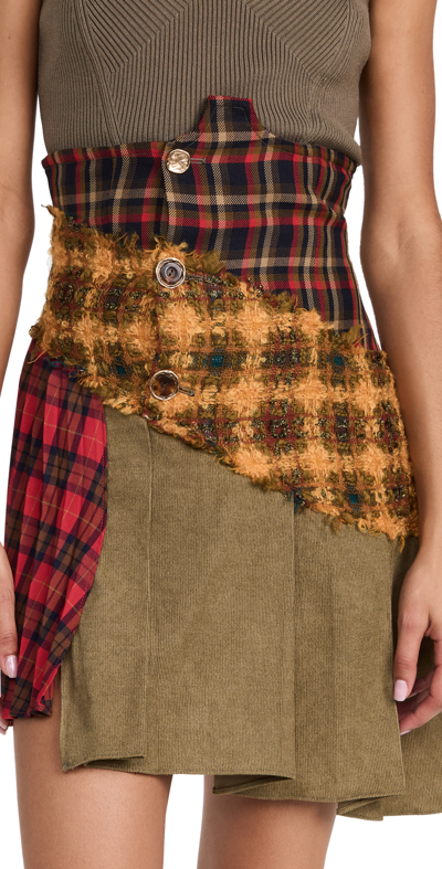 Andersson Bell Margo Patchwork Checked Wool-blend Bouclé, Corduroy And Twill Mini Skirt In Yellow