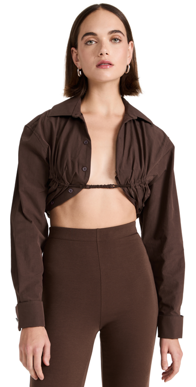 Jacquemus La Chemise Machou Gathered Cotton-poplin Blouse In Brown