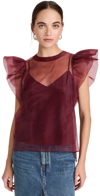 Simkhai Corina Flutter Sleeve Organza Top In Red-drk