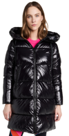 Save The Duck Ines Water Repellent Hooded Quilted Longline Puffer Coat In Black