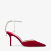 Jimmy Choo 85mm Saeda Velvet Pumps In Red/crystal