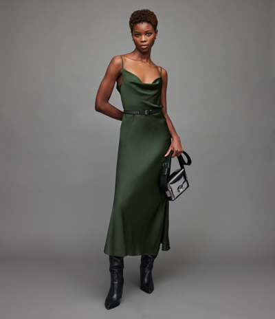 Allsaints Hadley Slipdress In Forest Green