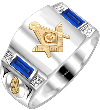 Pre-owned Us Jewels Custom 925 Sterling Silver & 10k Gold Men's Master Mason Solid Back Masonic Ring