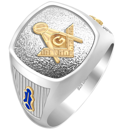 Pre-owned Us Jewels Customizable Men Two Tone 925 Sterling Silver Blue Lodge Freemason Masonic Ring