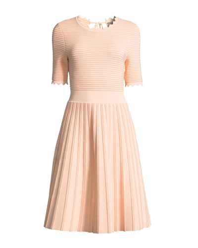 Pre-owned Lela Rose Textured Half Sleeve Scalloped Knit Dress Blush Peach M L Xl