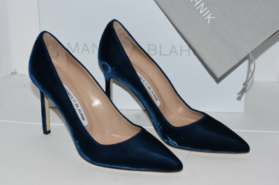 Pre-owned Manolo Blahnik Bb 105 Pumps Velvet Blue Shoes 35 35.5 38.5 40.5 41
