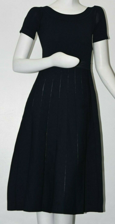 Pre-owned Lela Rose Knit Off The Shoulder Midi Dress Pointelle Navy Fitted Xs M