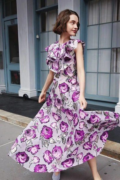 Pre-owned Lela Rose Ruffle Front Lilac Metallic Dress Fil Coupe Tea 4 6 10 12 14