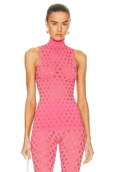 Maisie Wilen Perforated Turtleneck Stretch-woven Top In Pink