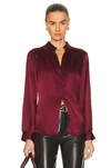 L Agence L'agence Bianca Silk Banded Collar Blouse In Black Cherry