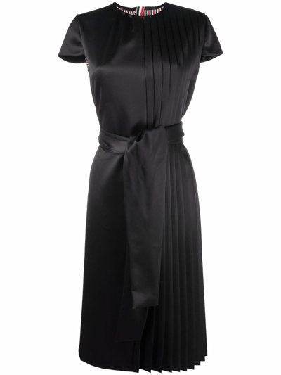 Thom Browne Pleat-detail Silk Mid-length Dress In Black